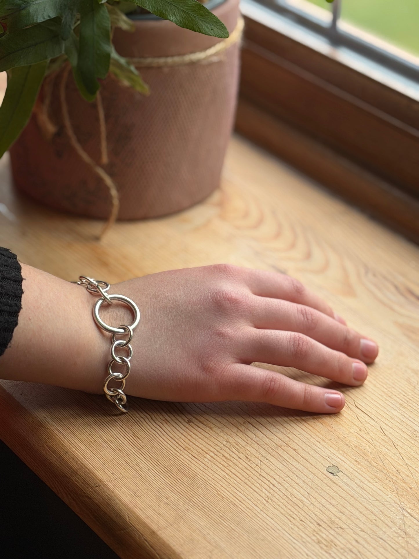 Silver chunky big hoop bracelet