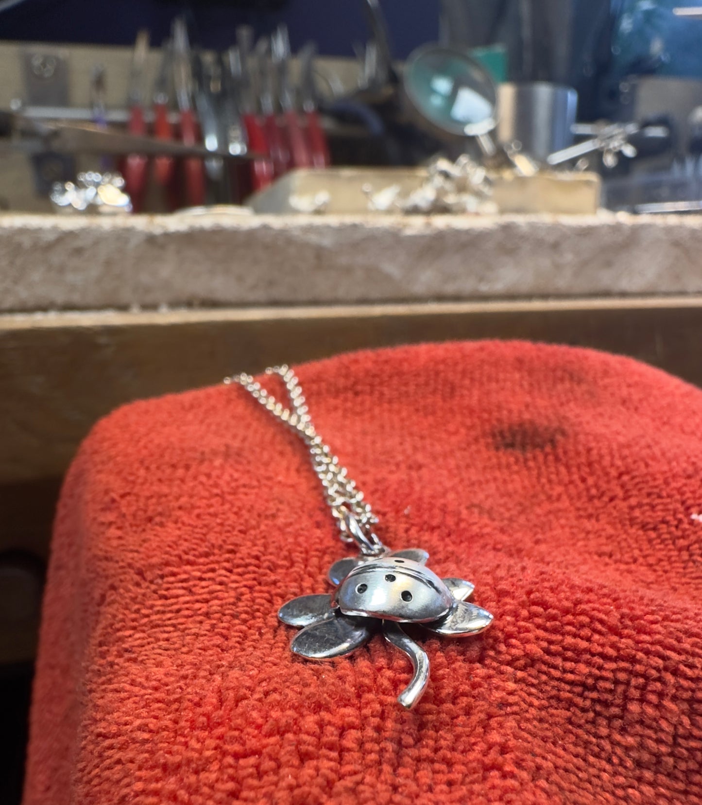 Sterling Silver Ladybird on clover pendant