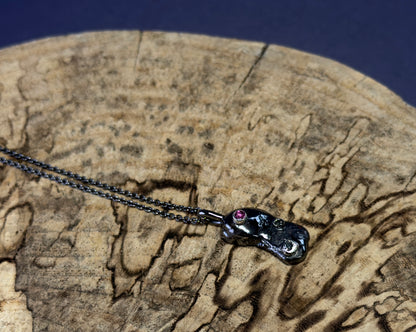 Alchemy Silver necklace-Molten silver with rhodolite garnet