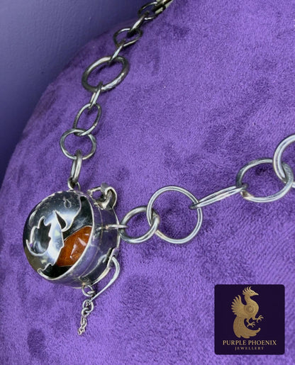 Silver Phoenix 'Fire Within' necklace with sunstone