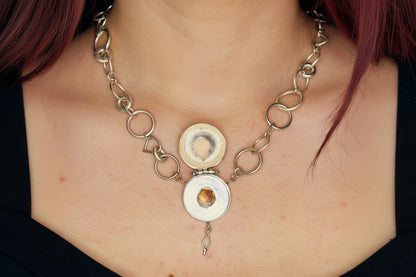 ‘The Fire Within’ necklace with flame cut out. Sun stone set
