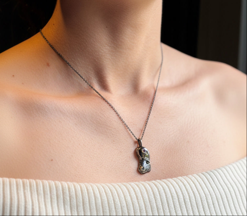 Alchemy Silver necklace-Molten silver with rhodolite garnet