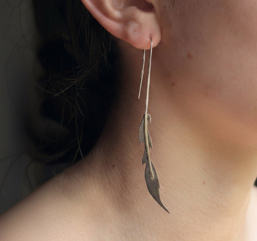 Long phoenix feather earring