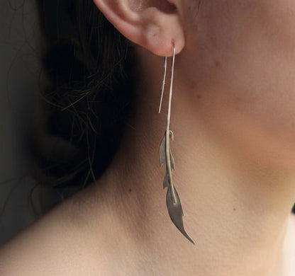 Long phoenix feather earring