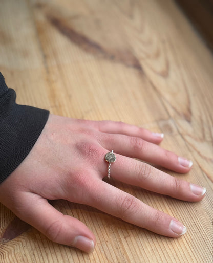 Beaded silver ring with 9ct yellow gold rolled textured disk - polished