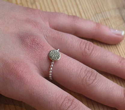 Beaded silver ring with 9ct yellow gold rolled textured disk - polished