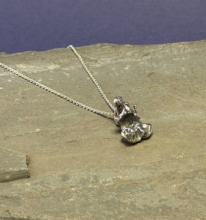 Silver molten pendant with molten beaded bale on 16" belcher chain