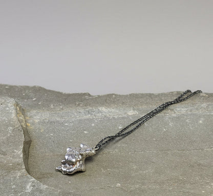 Silver molten pendant drips on spiga chain 18" long oxidised (ET)