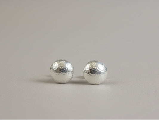 Silver Domed hammered stud earrings