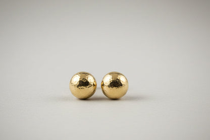 9ct Yellow domed earrings-hammered effect
