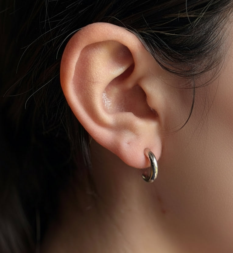 Silver half hoop chunky stud earrings