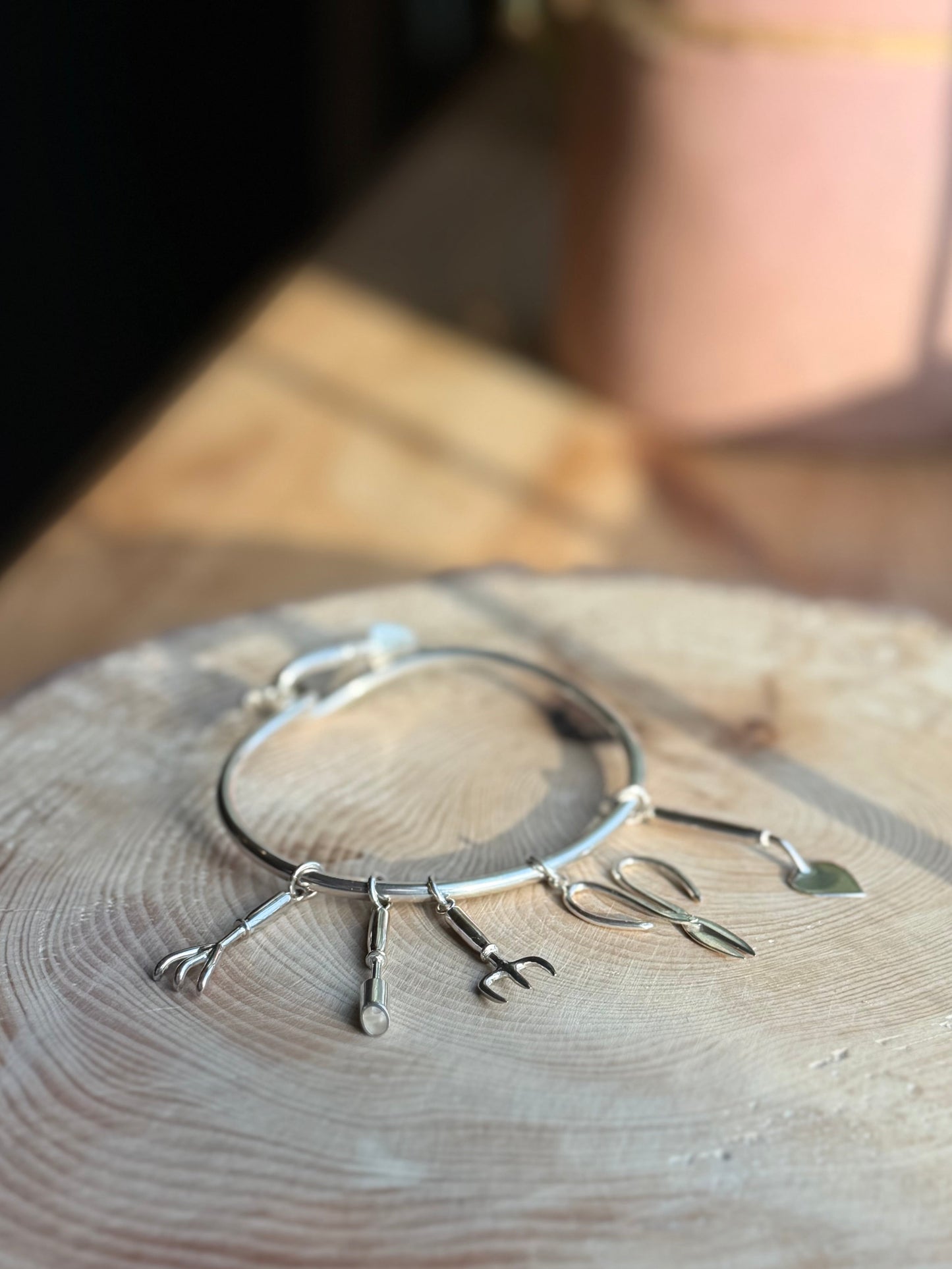 Silver garden tool charms