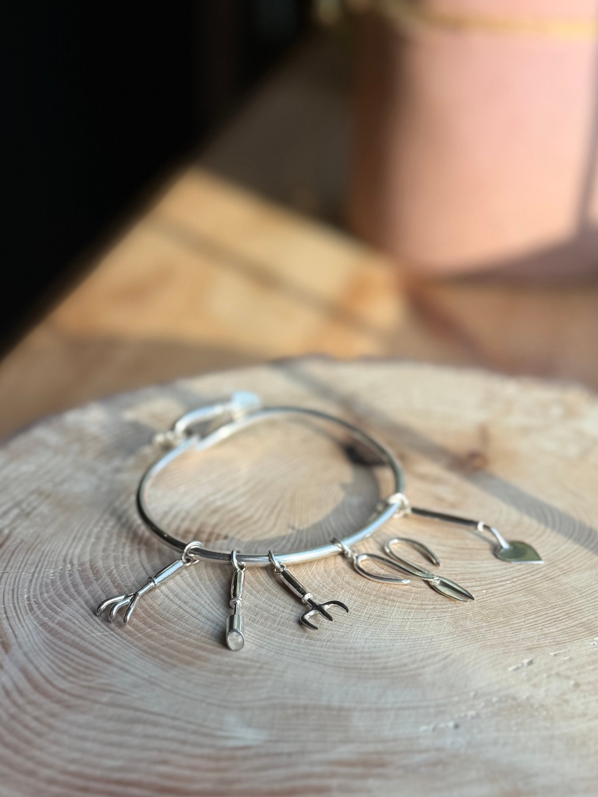 Silver garden tool charms