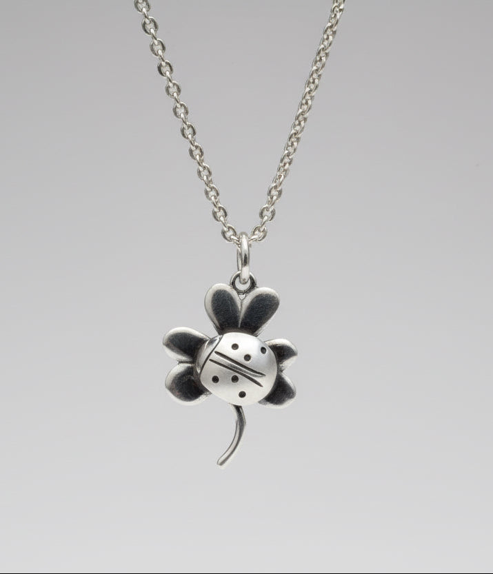 Sterling Silver Ladybird on clover pendant