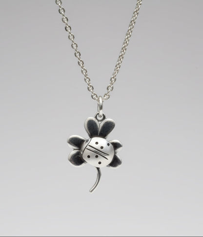 Sterling Silver Ladybird on clover pendant