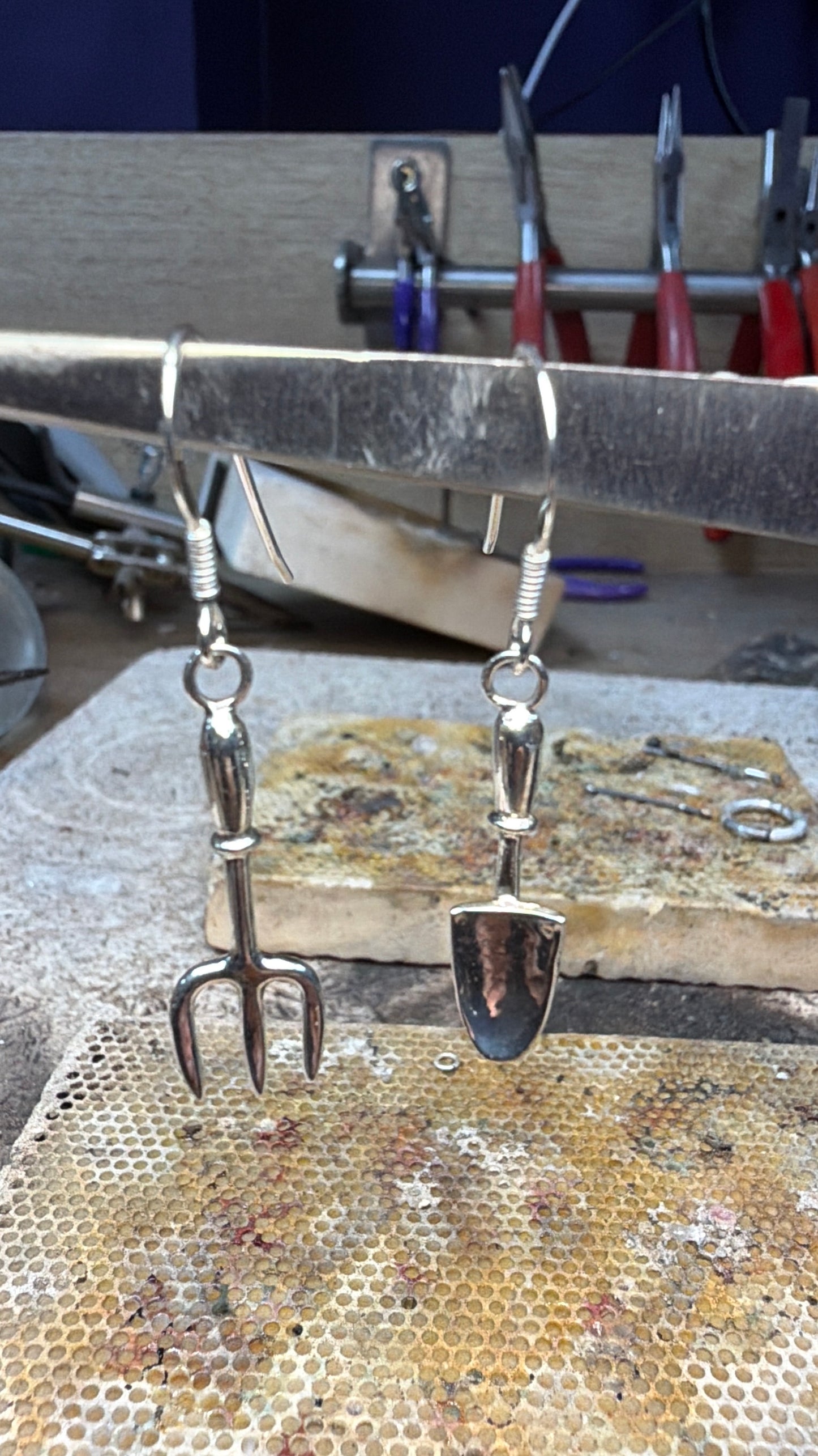 Drop earrings in my workshop