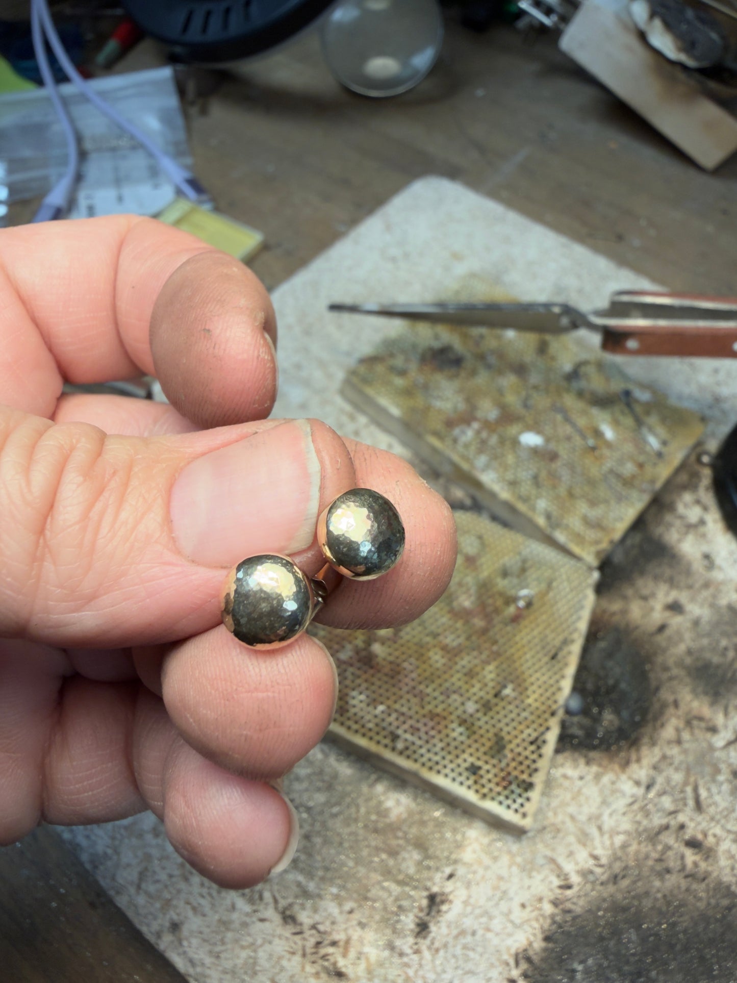 Silver Domed hammered stud earrings
