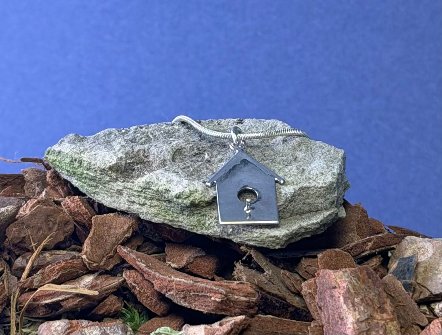 Silver 2D birdhouse Necklace