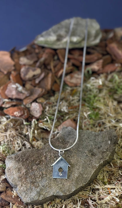 Silver 2D birdhouse Necklace