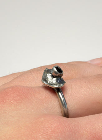 Silver molten shaped oxidised ring comet size M1/2