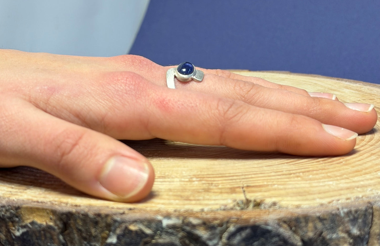 Iolite and Silver wavy band - frosted