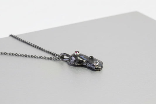 Alchemy Silver necklace-Molten silver with rhodolite garnet