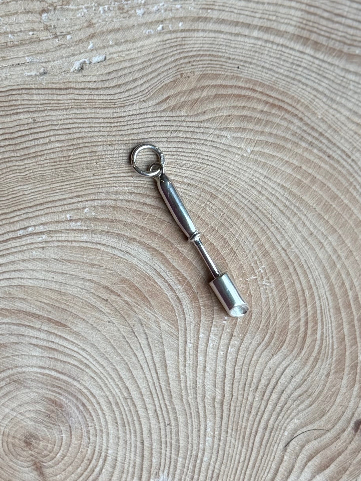 Silver garden bulb planting charm on wooden background
