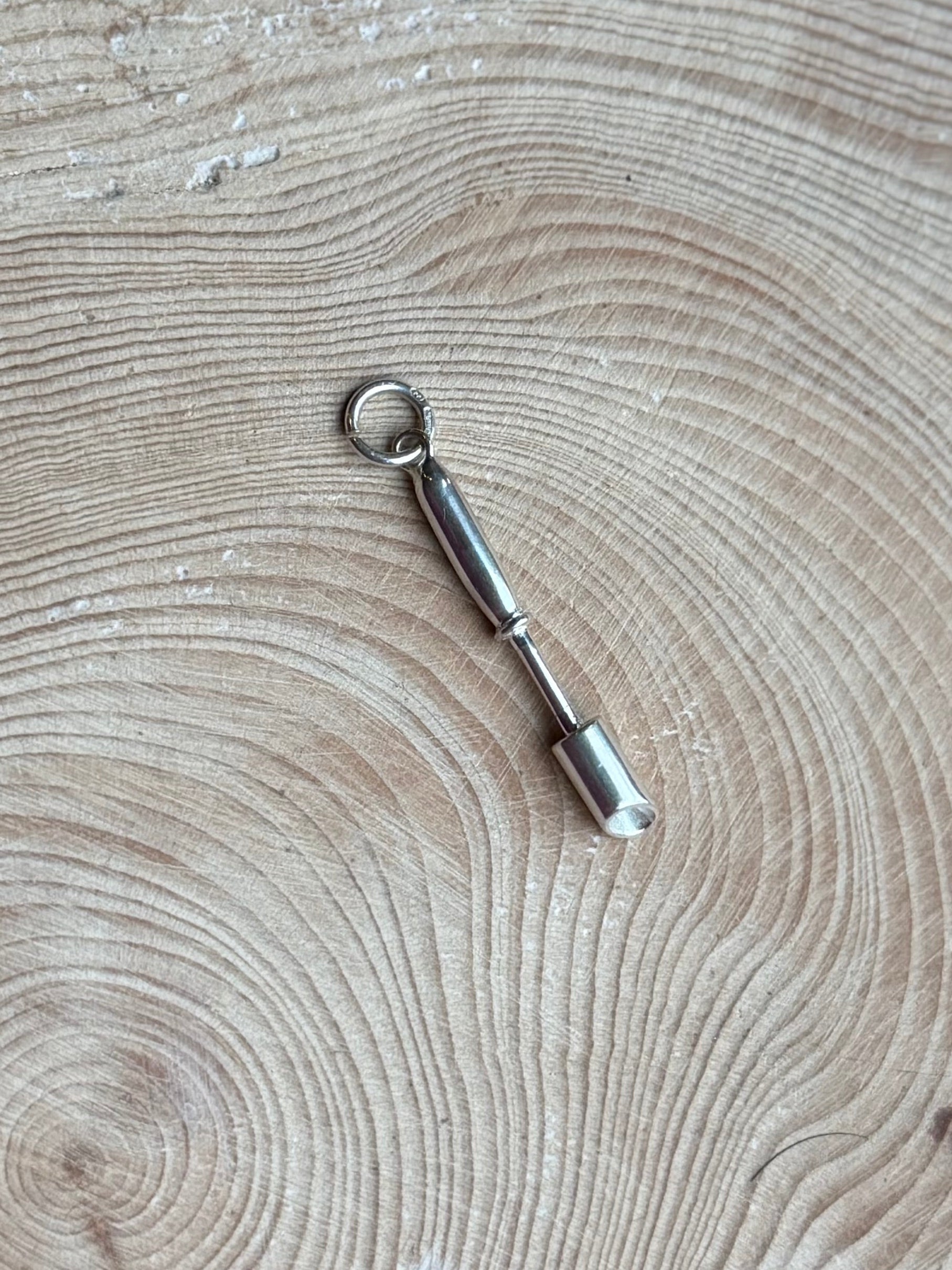 Silver garden bulb planting charm on wooden background
