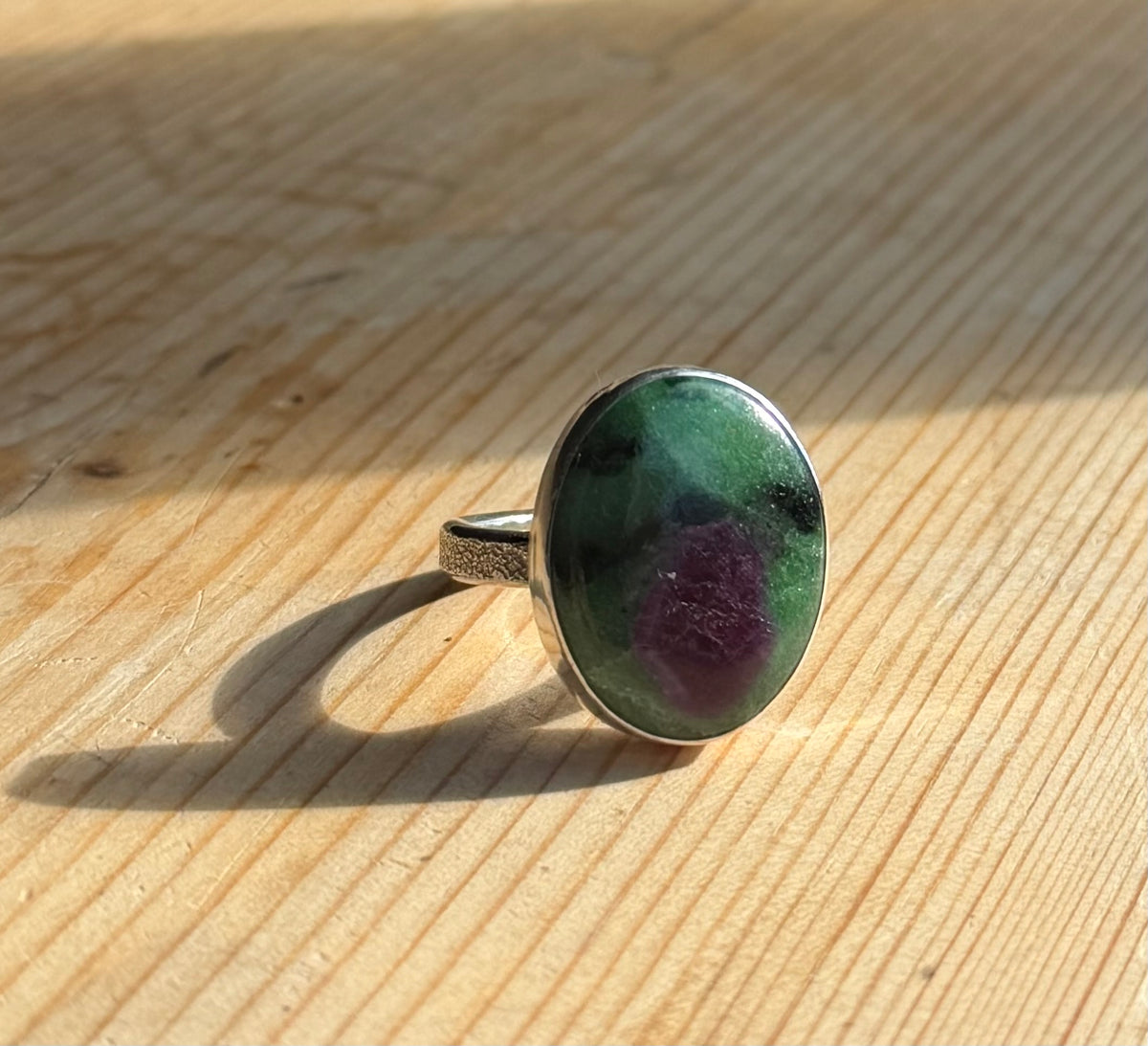 Ruby Zoisite Silver ring with open shank
