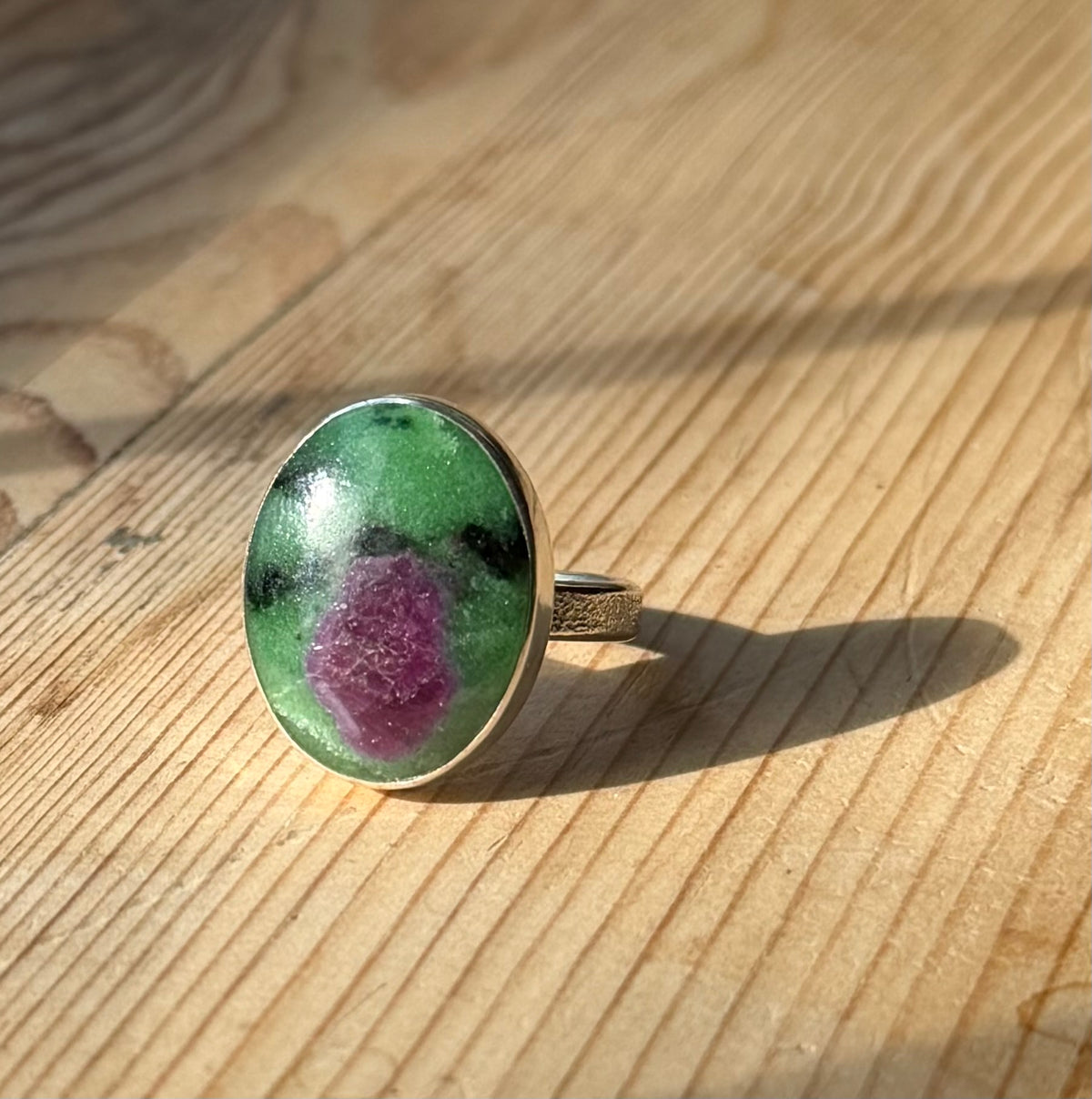 Ruby Zoisite Silver ring with open shank